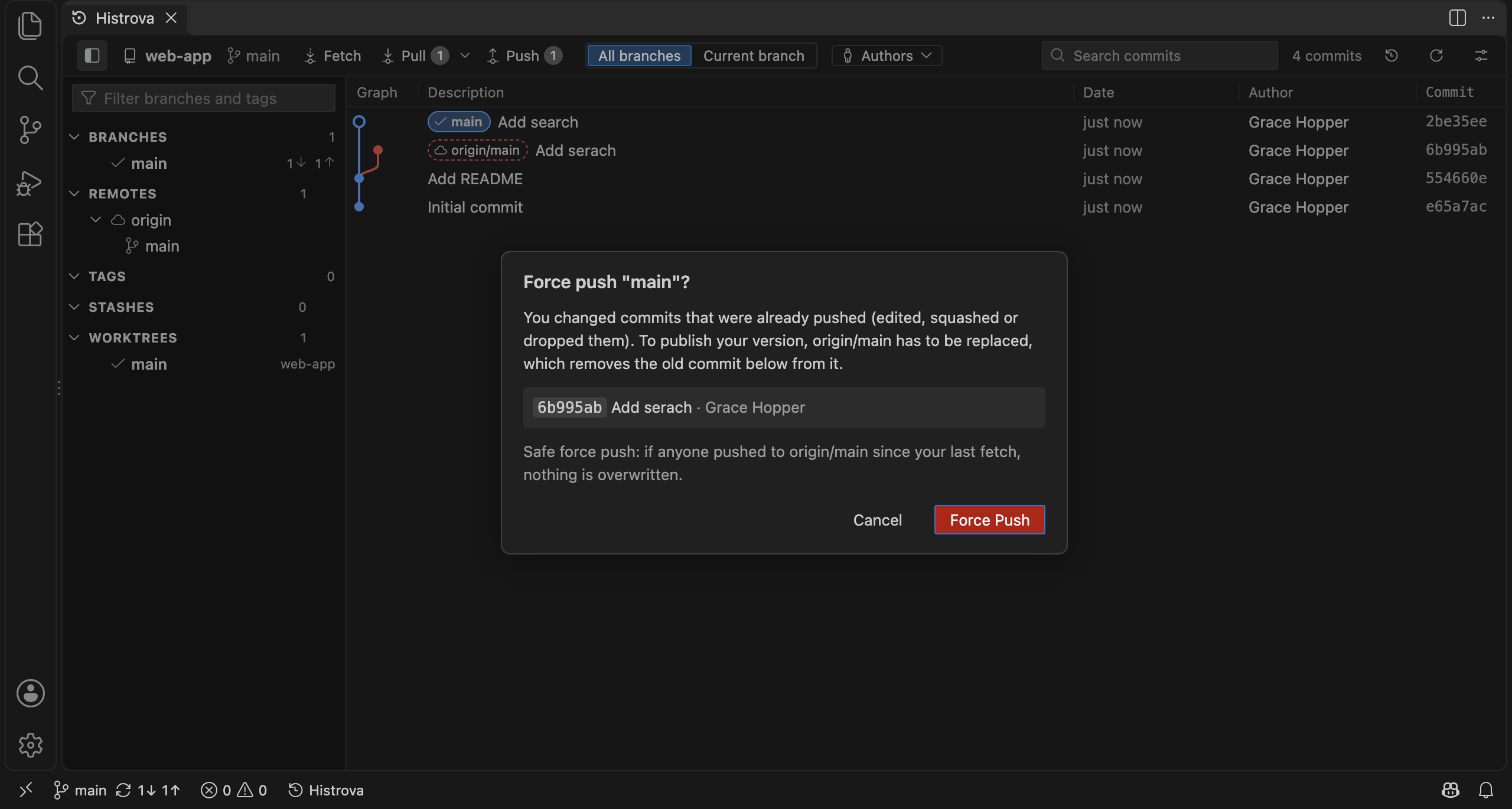 Force push after editing pushed commits